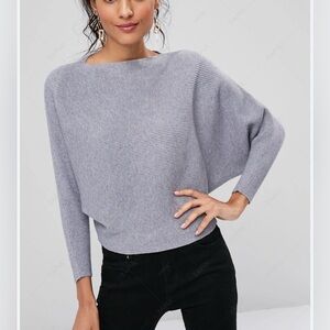 Beautiful Grey Ribbed Dolman Sweater